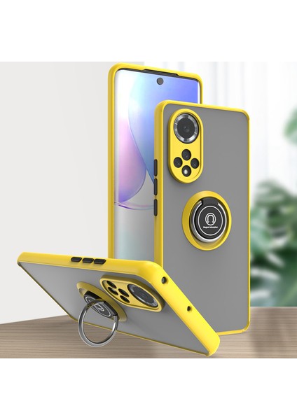 Huawei Nova 9 Pro Için Yüzük Stand Mat Sert Silikon Telefon Kılıfı - Sarı (Yurt Dışından)