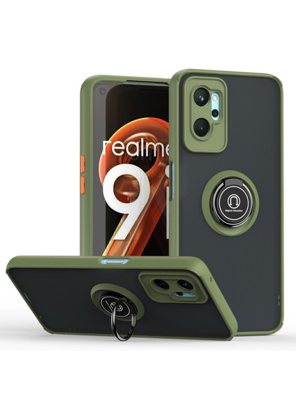 Oppo A36 Için Yüzük Stand Mat Sert Silikon Telefon Kılıfı - Yeşil (Yurt Dışından)