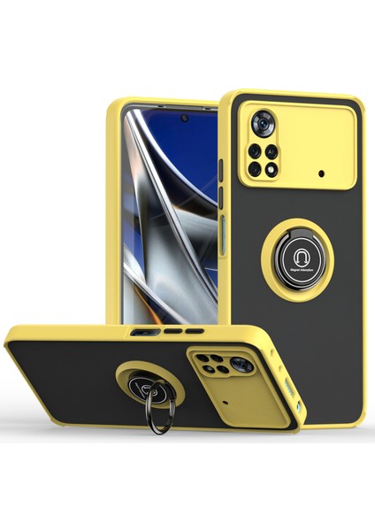 Xiaomi Poco M4 Pro 4g Için Yüzük Stand Mat Sert Silikon Telefon Kılıfı - Sarı (Yurt Dışından)