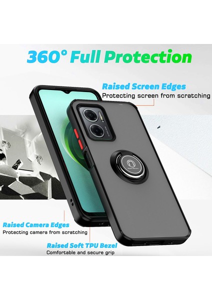 Xiaomi Redmi Note 11E Için Yüzük Stand Mat Sert Silikon Telefon Kılıfı - Siyah (Yurt Dışından)