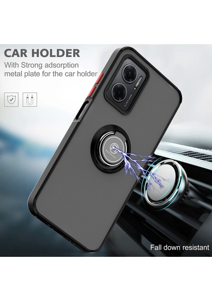 Xiaomi Redmi Note 11E Için Yüzük Stand Mat Sert Silikon Telefon Kılıfı - Siyah (Yurt Dışından)