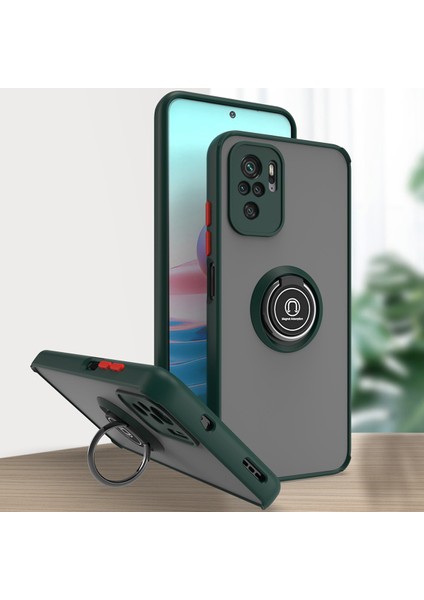 Xiaomi Redmi Note 10 Pro / Note 10PRO Max Için Yüzük Stand Mat Sert Silikon Telefon Kılıfı - Koyu Yeşil (Yurt Dışından)