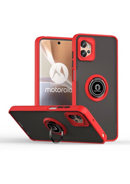 Motorola Moto G32 Için Yüzük Stand Mat Sert Silikon Telefon Kılıfı - Kırmızı (Yurt Dışından)