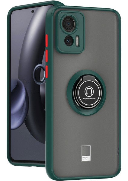 Motorola Edge 30 Neo Için Yüzük Stand Mat Sert Silikon Telefon Kılıfı - Koyu Yeşil (Yurt Dışından)