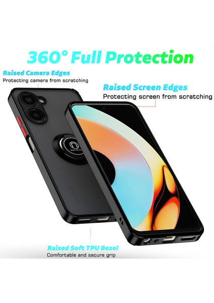 Realme 10 Pro 5g Için Yüzük Stand Mat Sert Silikon Telefon Kılıfı - Yeşil (Yurt Dışından)