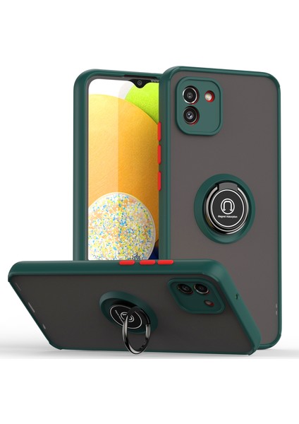 Samsung Galaxy A03 Için Yüzük Stand Mat Sert Silikon Telefon Kılıfı - Koyu Yeşil (Yurt Dışından)
