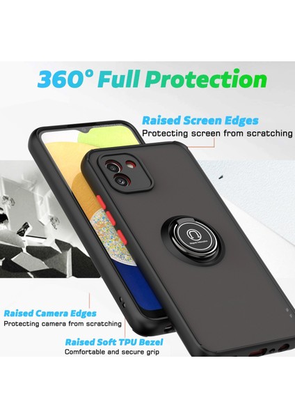 Samsung Galaxy A03 Için Yüzük Stand Mat Sert Silikon Telefon Kılıfı - Koyu Yeşil (Yurt Dışından)