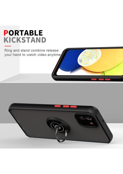 Samsung Galaxy A03 Için Yüzük Stand Mat Sert Silikon Telefon Kılıfı - Koyu Yeşil (Yurt Dışından)