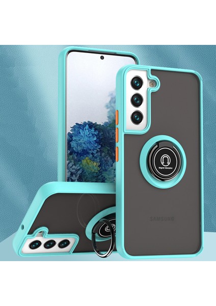 Samsung Galaxy S22 Plus 5g Için Yüzük Stand Mat Sert Silikon Telefon Kılıfı - Açık Mavi (Yurt Dışından)