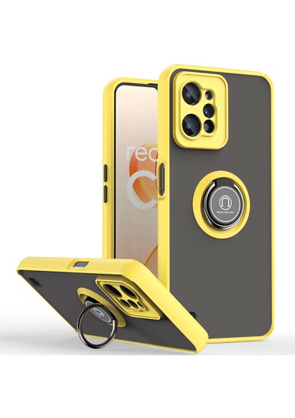 Realme C31 Için Yüzük Stand Mat Sert Silikon Telefon Kılıfı - Sarı (Yurt Dışından)