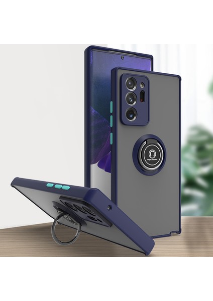 Samsung Galaxy Note 20 Ultra Için Yüzük Stand Mat Sert Silikon Telefon Kılıfı - Mavi (Yurt Dışından)