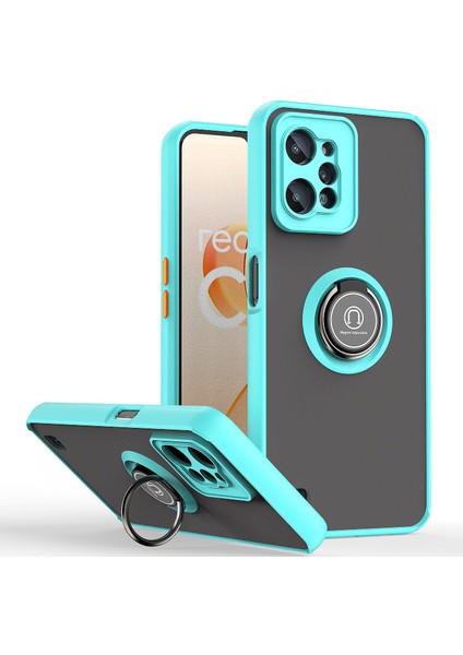 Realme C31 Için Yüzük Stand Mat Sert Silikon Telefon Kılıfı - Açık Mavi (Yurt Dışından)