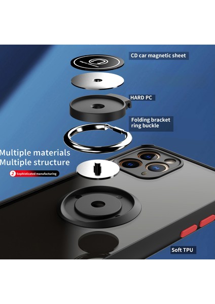iPhone 11 Pro Max Için Yüzük Stand Mat Sert Silikon Telefon Kılıfı - Mavi (Yurt Dışından)