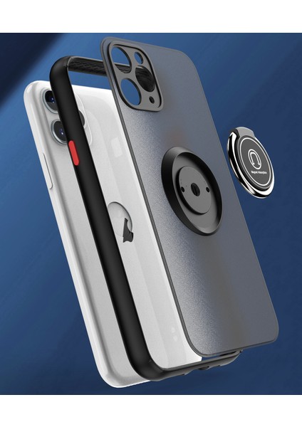 iPhone 11 Pro Max Için Yüzük Stand Mat Sert Silikon Telefon Kılıfı - Mavi (Yurt Dışından)