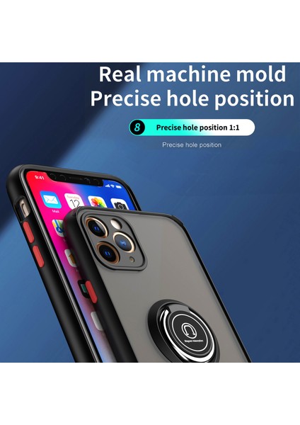 iPhone 11 Pro Max Için Yüzük Stand Mat Sert Silikon Telefon Kılıfı - Mavi (Yurt Dışından)