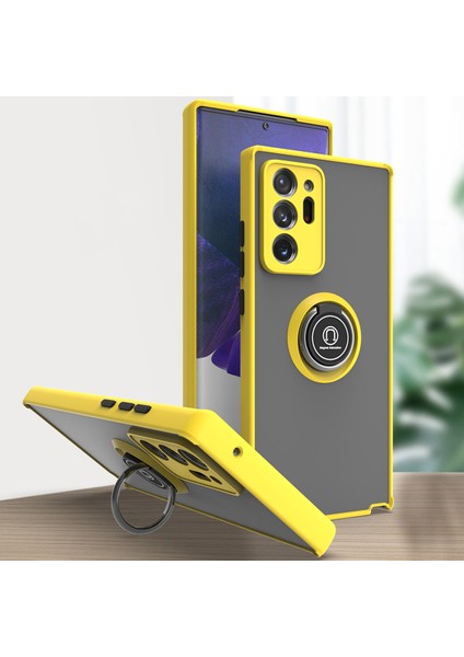 Samsung Galaxy Note 20 Ultra Için Yüzük Stand Mat Sert Silikon Telefon Kılıfı - Sarı (Yurt Dışından)
