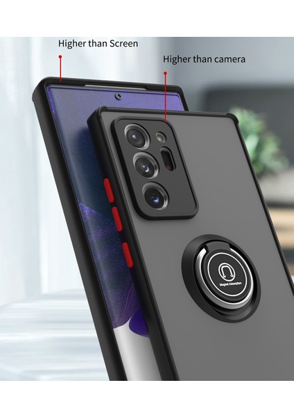 Samsung Galaxy Note 20 Ultra Için Yüzük Stand Mat Sert Silikon Telefon Kılıfı - Sarı (Yurt Dışından)