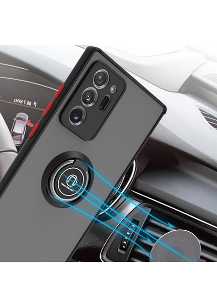 Samsung Galaxy Note 20 Ultra Için Yüzük Stand Mat Sert Silikon Telefon Kılıfı - Sarı (Yurt Dışından)