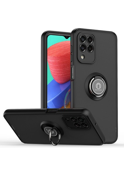 Samsung Galaxy M33 Için Yüzük Stand Mat Sert Silikon Telefon Kılıfı - Siyah (Yurt Dışından)