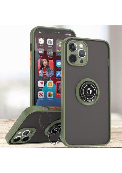 iPhone 12 Pro Için Yüzük Stand Mat Sert Silikon Telefon Kılıfı - Yeşil (Yurt Dışından)