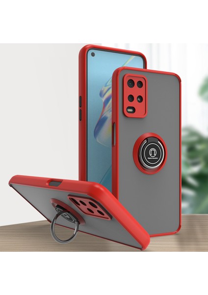 Oppo A54 4g Için Yüzük Stand Mat Sert Silikon Telefon Kılıfı - Kırmızı (Yurt Dışından)