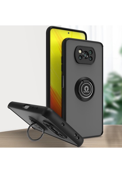 Xiaomi Poco X3 Için Yüzük Stand Mat Sert Silikon Telefon Kılıfı - Siyah (Yurt Dışından)