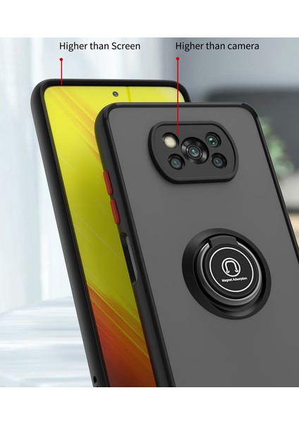 Xiaomi Poco X3 Için Yüzük Stand Mat Sert Silikon Telefon Kılıfı - Siyah (Yurt Dışından)