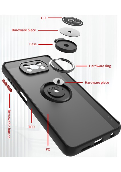 Xiaomi Poco X3 Için Yüzük Stand Mat Sert Silikon Telefon Kılıfı - Siyah (Yurt Dışından)