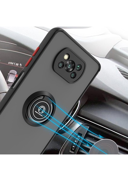 Xiaomi Poco X3 Için Yüzük Stand Mat Sert Silikon Telefon Kılıfı - Siyah (Yurt Dışından)