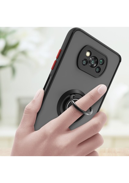 Xiaomi Poco X3 Için Yüzük Stand Mat Sert Silikon Telefon Kılıfı - Siyah (Yurt Dışından)