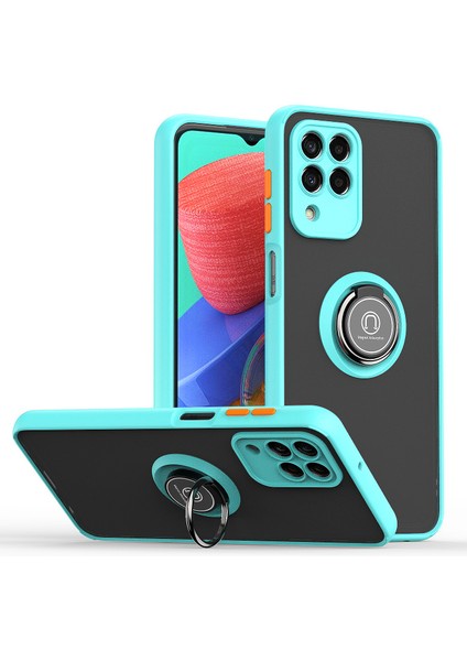 Samsung Galaxy M33 Için Yüzük Stand Mat Sert Silikon Telefon Kılıfı - Açık Mavi (Yurt Dışından)