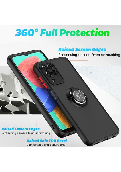 Samsung Galaxy M33 Için Yüzük Stand Mat Sert Silikon Telefon Kılıfı - Açık Mavi (Yurt Dışından)