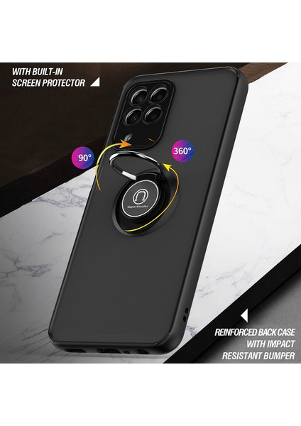 Samsung Galaxy M33 Için Yüzük Stand Mat Sert Silikon Telefon Kılıfı - Açık Mavi (Yurt Dışından)