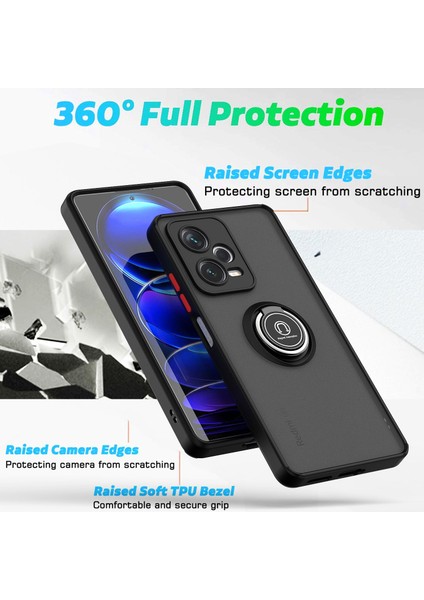 Xiaomi Redmi Note 12 Pro Için Yüzük Stand Mat Sert Silikon Telefon Kılıfı - Siyah (Yurt Dışından)