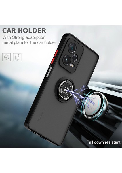 Xiaomi Redmi Note 12 Pro Için Yüzük Stand Mat Sert Silikon Telefon Kılıfı - Siyah (Yurt Dışından)