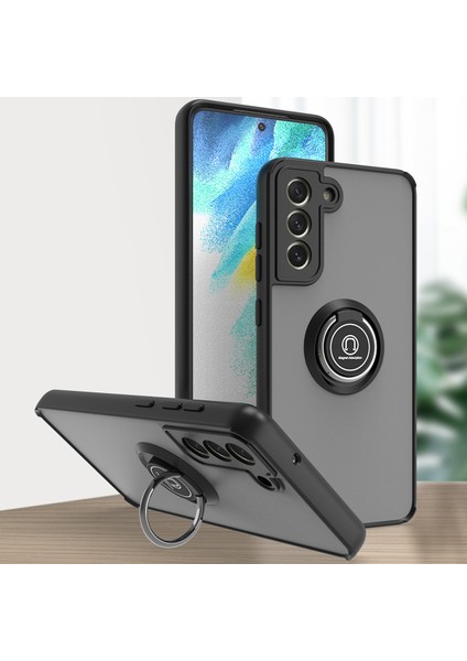 Samsung Galaxy S21 Fe 5g Için Yüzük Stand Mat Sert Silikon Telefon Kılıfı - Siyah (Yurt Dışından)