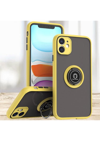iPhone 12 Için Yüzük Stand Mat Sert Silikon Telefon Kılıfı - Sarı (Yurt Dışından)