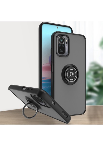 Xiaomi Redmi Note 10 4g / Note 10S Için Yüzük Stand Mat Sert Silikon Telefon Kılıfı - Siyah (Yurt Dışından)