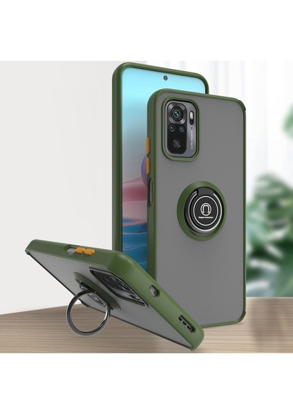 Xiaomi Redmi Note 10 4g / Note 10S Için Yüzük Stand Mat Sert Silikon Telefon Kılıfı - Yeşil (Yurt Dışından)