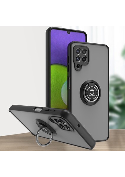 Samsung Galaxy A22 4g Için Yüzük Stand Mat Sert Silikon Telefon Kılıfı - Siyah (Yurt Dışından)