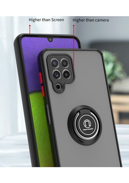 Samsung Galaxy A22 4g Için Yüzük Stand Mat Sert Silikon Telefon Kılıfı - Siyah (Yurt Dışından) fiyatları