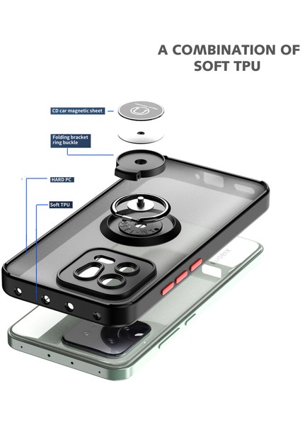 Xiaomi 13 Pro Için Yüzük Stand Mat Sert Silikon Telefon Kılıfı - Mavi (Yurt Dışından)