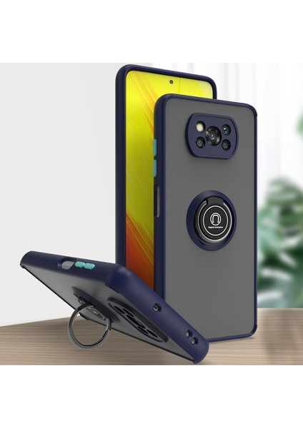 Xiaomi Poco X3 Için Yüzük Stand Mat Sert Silikon Telefon Kılıfı - Mavi (Yurt Dışından)