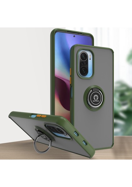 Xiaomi Poco F3 Için Yüzük Stand Mat Sert Silikon Telefon Kılıfı - Yeşil (Yurt Dışından)