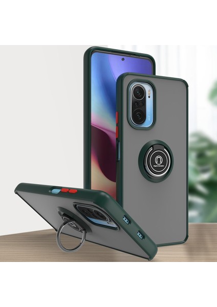 Xiaomi Poco F3 Için Yüzük Stand Mat Sert Silikon Telefon Kılıfı - Koyu Yeşil (Yurt Dışından)