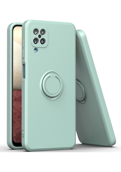 Samsung Galaxy A12 Için Ince Silikon Yüzük Stand Telefon Kılıfı - Açık Yeşil (Yurt Dışından)