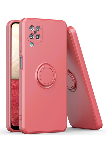 Samsung Galaxy A12 Için Ince Silikon Yüzük Stand Telefon Kılıfı - Koyu Kırmızı (Yurt Dışından)