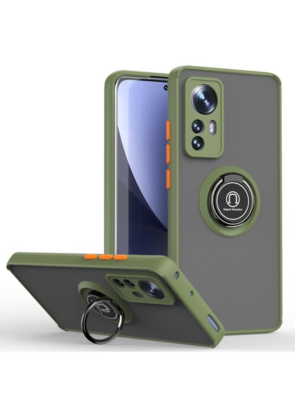 Xiaomi 12 Pro Için Yüzük Stand Mat Sert Silikon Telefon Kılıfı - Yeşil (Yurt Dışından)