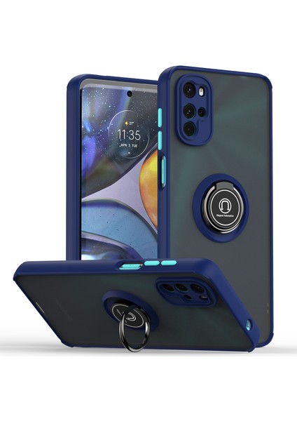 Motorola Moto G22 Için Yüzük Stand Mat Sert Silikon Telefon Kılıfı - Mavi (Yurt Dışından)