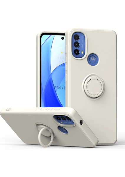 Motorola Moto E20 / E30 / E40 Için Ince Silikon Yüzük Stand Telefon Kılıfı - Beyaz (Yurt Dışından)